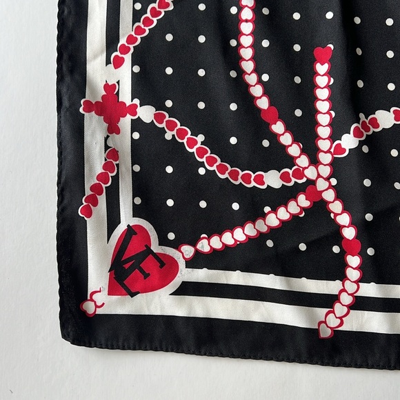 Decorative Scarf Lightweight Hearts Black Red White 28”x27” - Picture 2 of 5